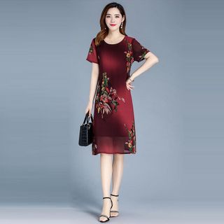 Đầm Oversize In Hình 3D Hoa Đỏ Silk Lụa