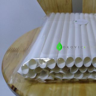 Giá Xưởng Duy Nhất Bịch 50 Ống Hút Giấy Yokovic 12x197mm Màu Trắng Vát Dùng Cho Cốc Dập Màng