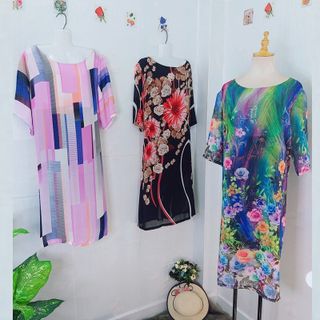 Đầm Oversize In Hình 3D Hoa Nền Đen Silk Lụa