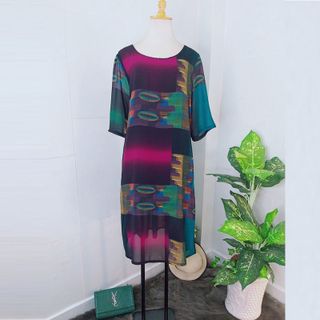 Đầm Oversize In Hình 3D Lục Sắc Silk Lụa