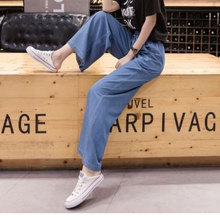 QUẦN DENIM ỐNG SUÔNG LƯNG THUN - DT1098