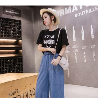 QUẦN DENIM ỐNG SUÔNG LƯNG THUN - DT1098