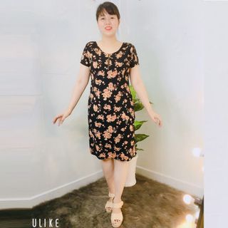 Đầm Suông Họa Tiết Hoa Vàng Cổ Tròn Dây Kéo
