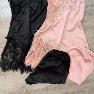 Đầm ngủ 2 dây phối ren sếch si kèm quần lót