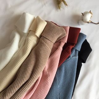Áo len dày Phụ nữ dệt kim Áo thun có cổ áo len dài tay Áo len cao cổ Slim Jumper Mềm mại Ấm kéo