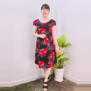 Đầm Thun Thái In Hoa Đỏ Nền Đen Tay Con