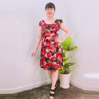 Đầm Thun Thái In Lá Đỏ Tay Con