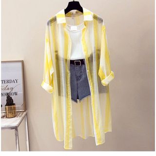 áo sơ mi phối from rộng ánh xà cừ sọc các màu