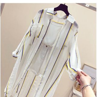 áo sơ mi phối from rộng ánh xà cừ sọc các màu