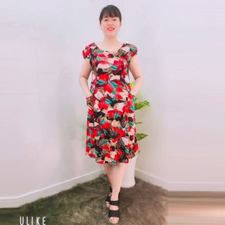 Đầm Thun Thái In Lá Xanh Tay Con