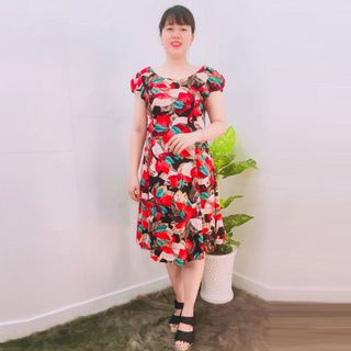 Đầm Thun Thái In Lá Xanh Tay Con