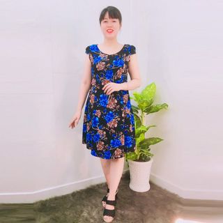 Đầm Thun Thái In Hoa Xanh Tay Con