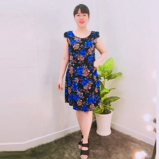 Đầm Thun Thái In Hoa Xanh Tay Con
