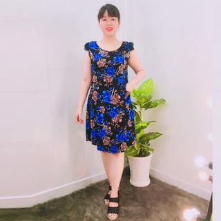 Đầm Thun Thái In Hoa Xanh Tay Con