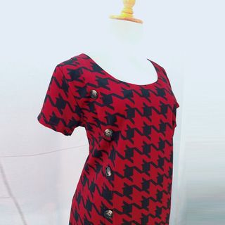 Đầm Suông Nút Kiểu Họa Tiết Caro