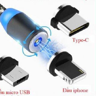 Cáp sạc nam châm cao cấp xoay 360 độ dây dù có LED phát sáng đầu Cambo 3 đầu 1 dây