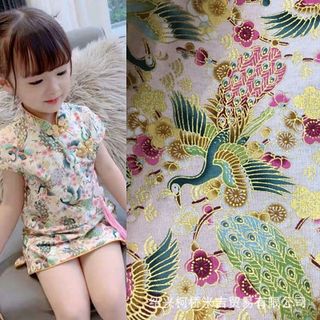 sườn xám bé gái họa tiết phượng hoàng và kẻ Caro