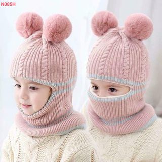 Mũ Len 2 Quả Cầu Bông Cho Bé