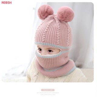 Mũ Len 2 Quả Cầu Bông Cho Bé