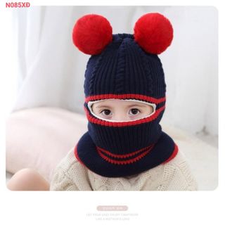 Mũ Len 2 Quả Cầu Bông Cho Bé