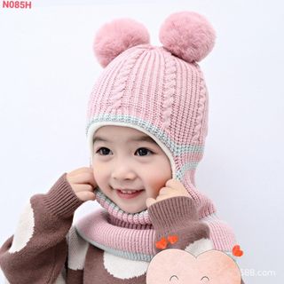 Mũ Len 2 Quả Cầu Bông Cho Bé