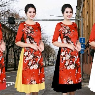 áo dài cách tân lụa pháp áo kèm váy