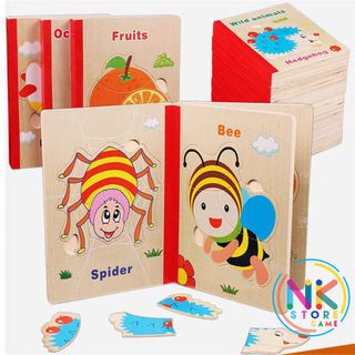 Bộ Sách Gỗ Ghép Hình Động Vật Tự Nhiên Cho Bé Họa Tiết Ngẫu Nhiên