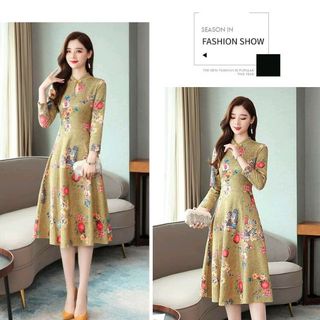 đầm da lộn họa tiết cao cấp