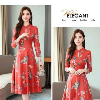 đầm da lộn họa tiết cao cấp