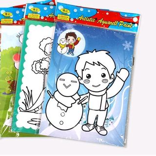 sỉ bộ tranh tô gồm 2 tấm tranh kích thước 19cm x 26cm và 6 màu nước và 1 Cây cọ chỉ 7k rẻ