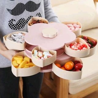 Khay Đựng Mứt Tết Hình Cánh Hoa Xoay 2 Tầng