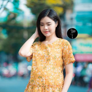 Đầm bầu dáng xòe họa tiết hoa 2543