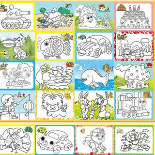 bộ tranh tô gồm 2 tấm tranh kích thước 19cm x 26cm và 6 màu nước và 1 Cây cọ