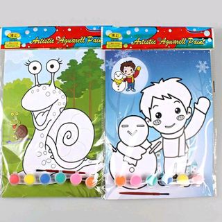 sỉ bộ tranh tô gồm 2 tấm tranh kích thước 19cm x 26cm và 6 màu nước và 1 Cây cọ