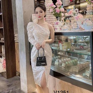 đầm lệch vai thiết kế