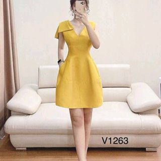 đầm thiết kế dáng xòe màu vàng