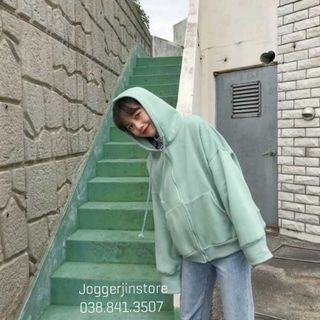 HOODIE DÂY KÉO DÁNG RỘNG MÀU XANH NGỌC BIGSIZE  M L XL XXL