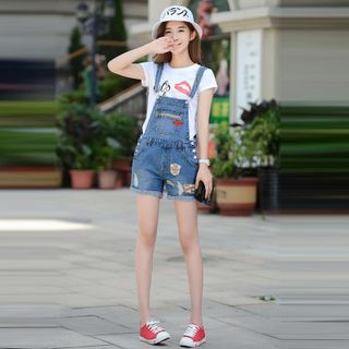 Quần Jean Yếm Short Thêu Logo