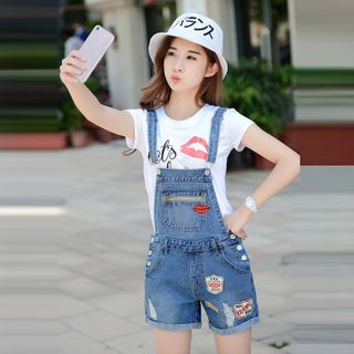 Quần Jean Yếm Short Thêu Logo