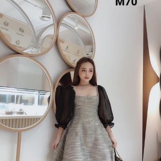 Đầm xám tay voan