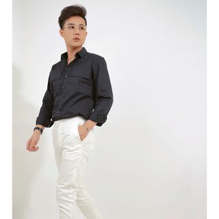 Áo sơ mi nam đen kaki CELEB 9M19