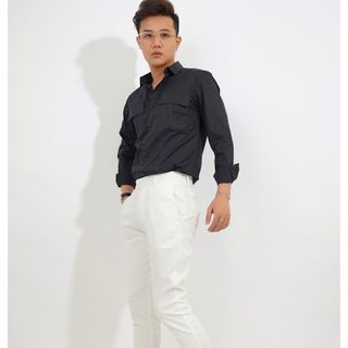 Áo sơ mi nam đen kaki CELEB 9M19