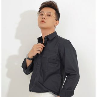 Áo sơ mi nam đen kaki CELEB 9M19