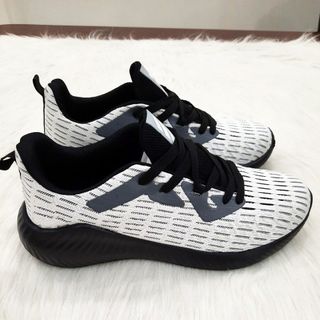 Giày sneaker nam màu xám trắng vân vải sọc thể thao Mã 9008 X