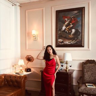 Đầm 2 dây cổ đổ phối ren cao cấp