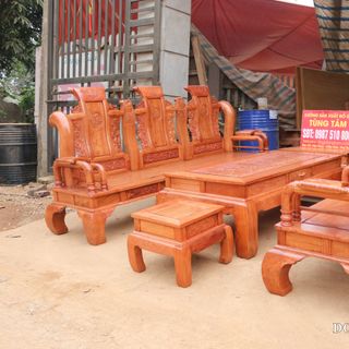 Bàn Ghế Tần Thủy Hoàng Gỗ Hương Đá Cột Liền