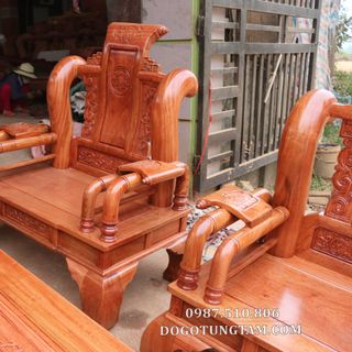 Bàn Ghế Tần Thủy Hoàng Gỗ Hương Đá Cột Liền