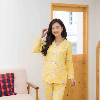 Bộ bầu pyjama tay dài vàng thỏ giá sỉ