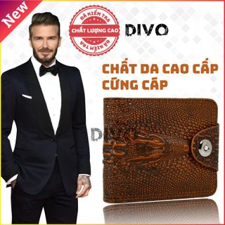 Ví DA XỊN có LÓT DA Bóp da nam vân da cá sấu có khuy cài