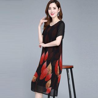 Đầm Oversize In Hình Lá Đỏ 3D